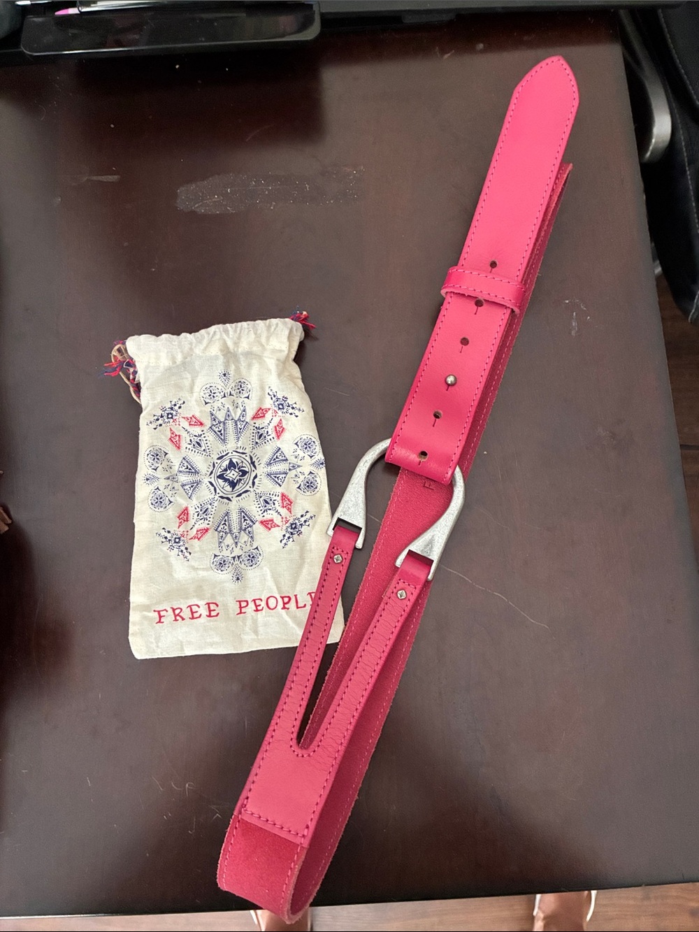 Free People Hot Pink Double-Prong Leather Statement Belt
